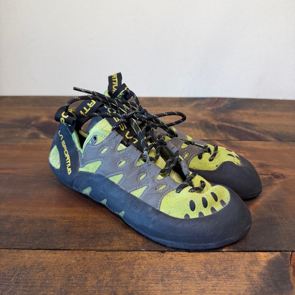 La Sportiva Tarantulace Lace-Up Rock Climbing Shoes Green Gray Suede Siz 6.5+ 39